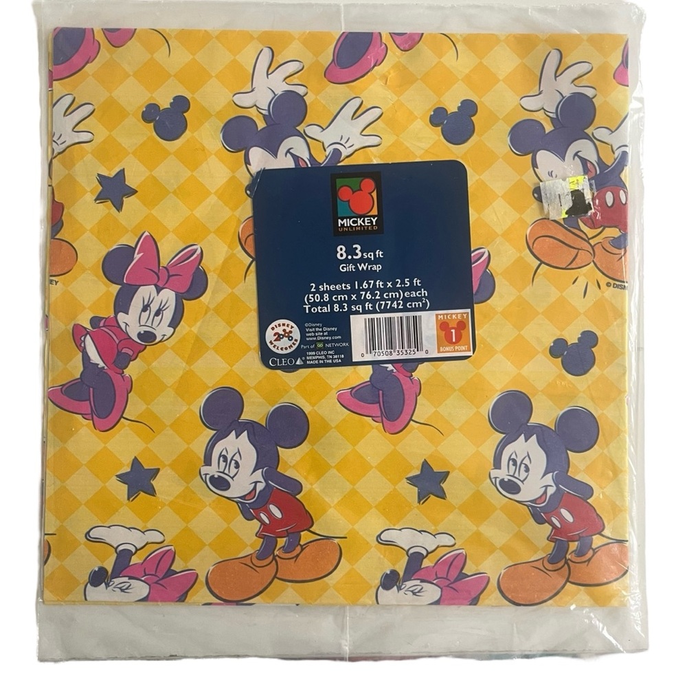 NIP 1999 Cleo Brand Mickey and Minnie Mouse Wrapping Paper